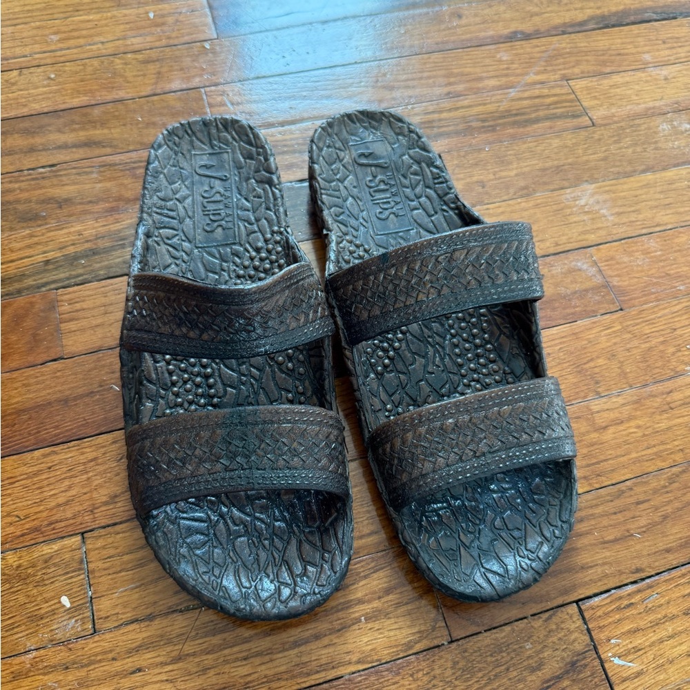 Brown Textured Slide Sandals